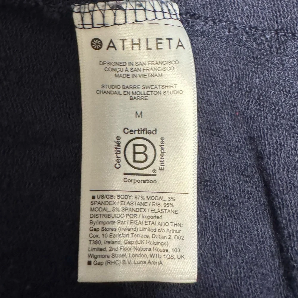 Athleta Studio Barre Sweatshirt Medium Long Sleeve Top Blue Off The Shoulder - Picture 7 of 8